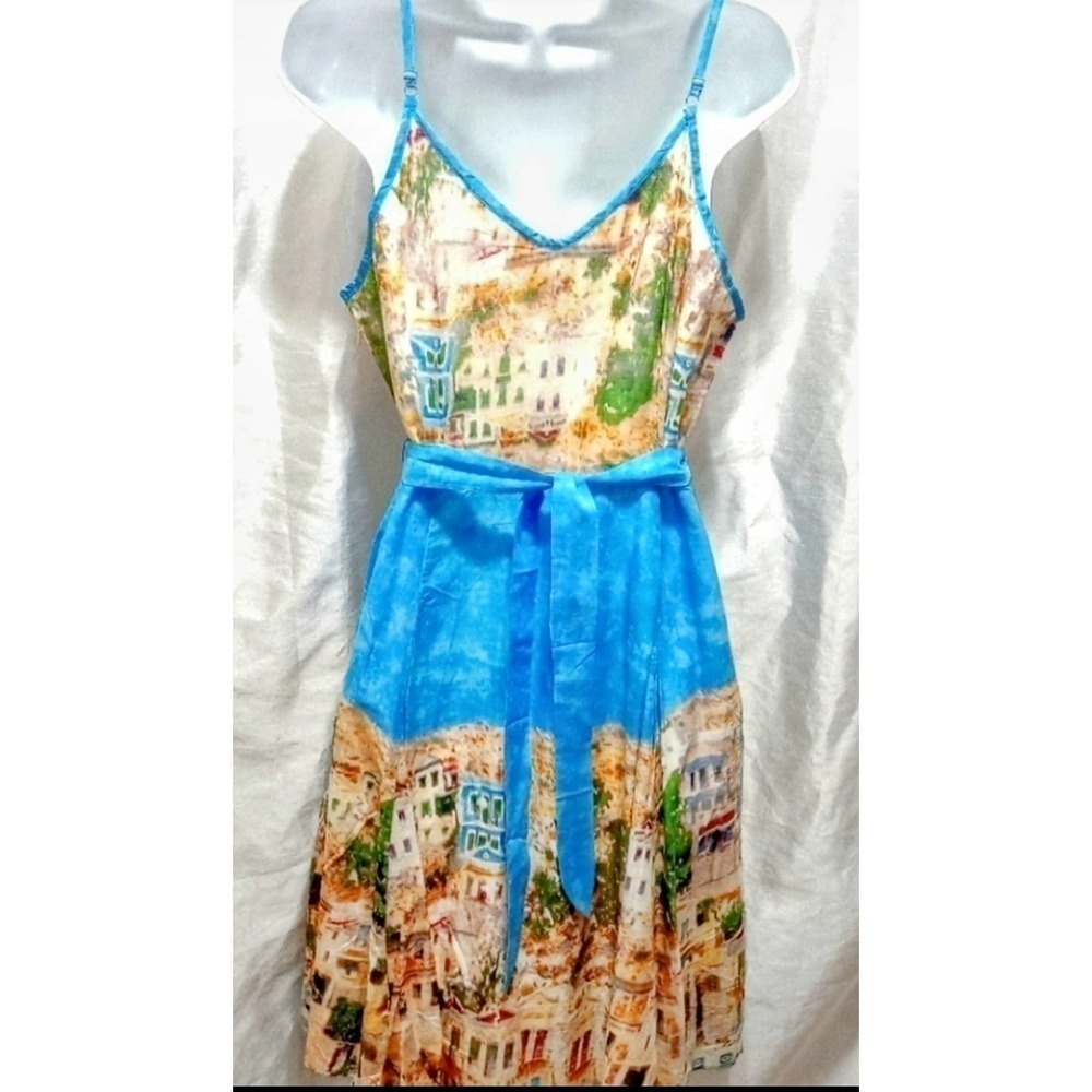 Designer FROCK SHOP Blue Multi Summer DRESS Italy Italian Rivera - Picture 6 of 9